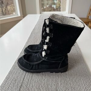 Vintage SO Black Suede Leather Sherpa Lined Winter Snow Boots Size 8M